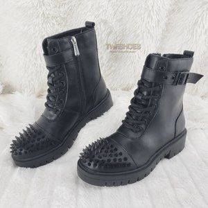 Bitten Black Spiked Combat Goth Ankle Boots Size 8